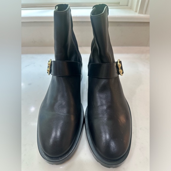 Stuart Weitzman Black Ankle Boots with Gold Accent - Picture 4 of 11